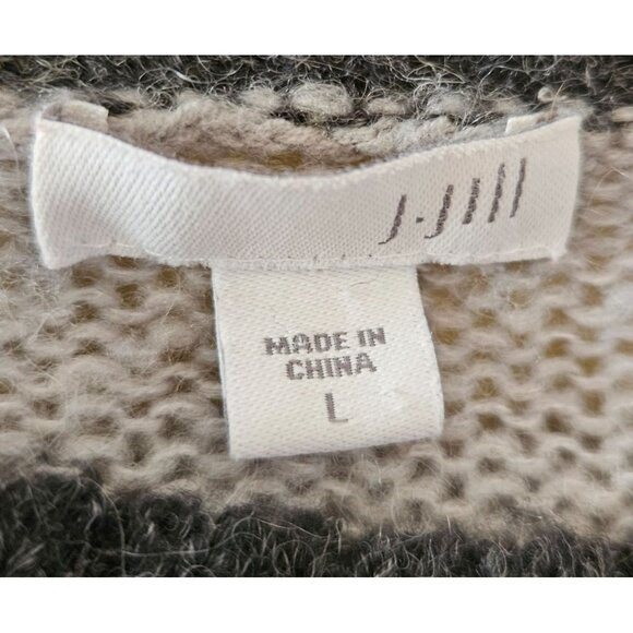 J. Jill Woman Size L  Loose Knit Grey Sweater Geometric Trim Mohair Wool blend - Picture 4 of 6